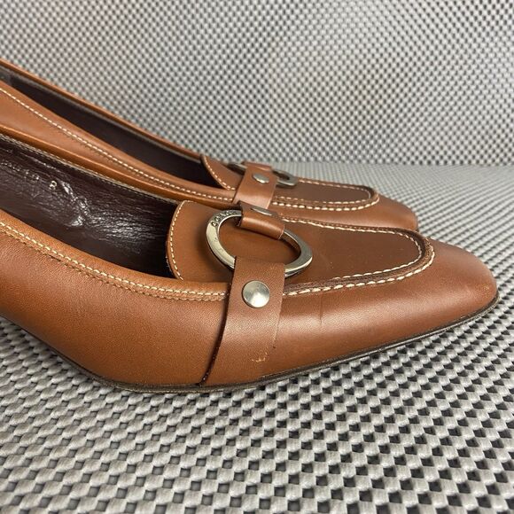 Coach Kitten Heels Womens 10 B Brown Leather Square Toe Made In Italy - Picture 9 of 14